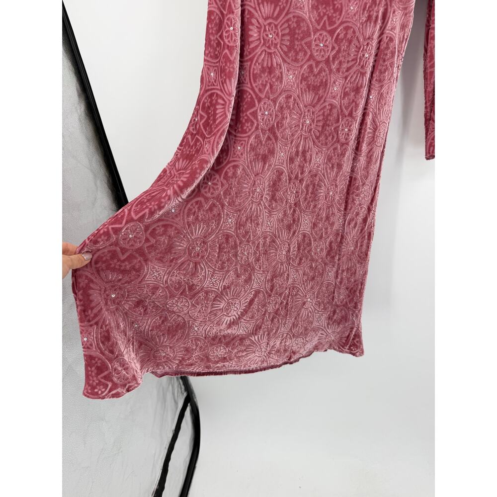 Boden Womens Silk Midi Dress Size 18 Burnout Velvet Dusty Pink Long Sleeve Fairy - Picture 10 of 16